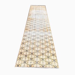 Tapis de Couloir 2x11 Vintage Oushak Ikat Fait Main en Laine, Turquie