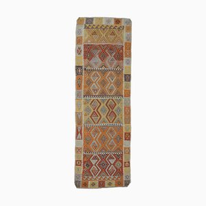 Handgemachter 4x12 türkischer Vintage Kilim Ouschak Teppich aus handgewebter Wolle