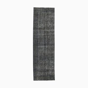 Tapis Oushak 3x9 Vintage en Laine Noire Fait Main Massif