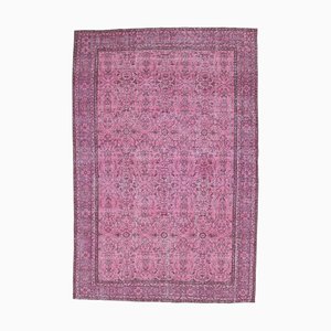 Tapis Oushak 7x10 Fait Main en Laine Florale Rose Reteint