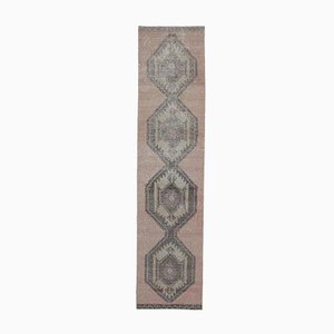 Tapis Oushak 3x13 Vintage Fait Main en Laine Rouge Délavé, Turquie