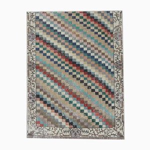 Tapis Check 4x5 Vintage Oushak Fait Main en Laine, Turquie