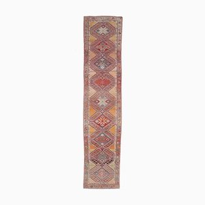 Tapis Oushak 3x13 Vintage Tissé à la Main en Laine Rouge, Turquie