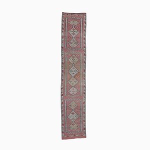 Tapis de Couloir Oushak 3x13 Vintage en Laine Rose Fait Main, Turquie