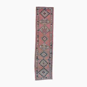 Tapis de Couloir Oushak 3x11 Vintage en Laine Rose Fait Main, Turquie