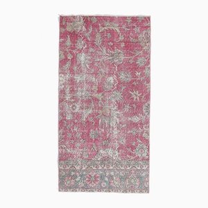 Tapis Oushak 3x5 Vintage Fait Main en Laine Rose