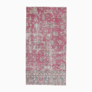 Tappeto Oushak vintage in lana con rosa 3x5