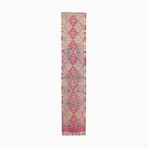 2x12 Vintage Turkish Oushak Handmade Wool Rug in Pink