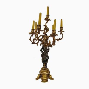 Antique French Empire Style Gilded & Burnished Bronze Candelabras, Set of 2