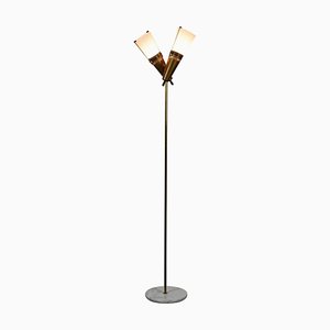 Italian Midcentury Brass, Glass and Marble Floor Lamp by Bruno Chiarini