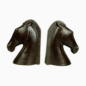 Austrian Mid-Century Model 274 Brown Glazed Ceramic Horse Bookends by Leopold Anzengruber, Set of 2