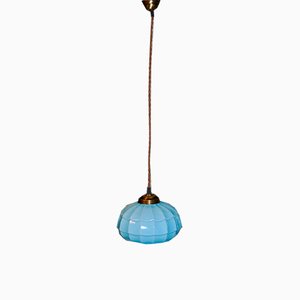 Art Deco Pendant Lamp with Blue Opaline Shade, 1920s