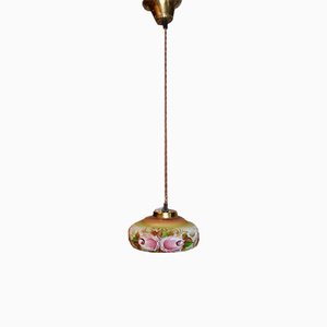 Pendant Lamp with Hand-Painted Flowers, 1930s
