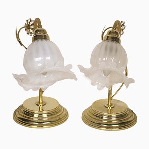 Lampade da tavolo in cristallo, ottone dorato e vetro di Murano soffiato, anni '50, set di 2
