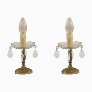 Antique Gilt Bronze Lamps with Swarovski Crystal Pendants from Liberty, Set of 2