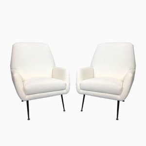 Set of Italian White Velvet Armchairs, 1950s