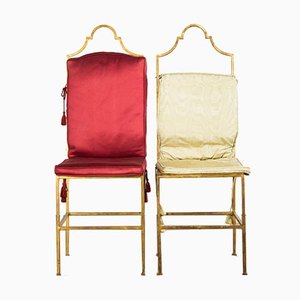 Art Deco French Gilded Bronze Boudoir Side Chairs, 1930s, Set of 2