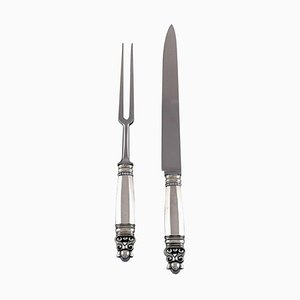 Large Acorn Carving Set in Sterling Silver and Stainless Steel by Georg Jensen, Set of 2