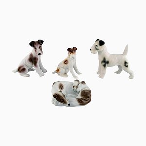 Deutscher Porzellan Terrier und Windhund Figuren, 4er Set