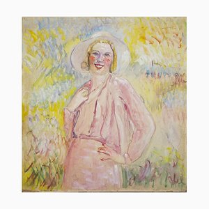 Antonio Feltrinelli - Woman In Pink - Pintura al óleo - años 30
