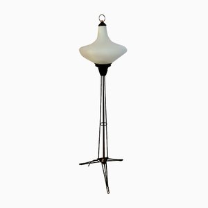 Lámpara de pie trípode italiana de vidrio opalino, años 50