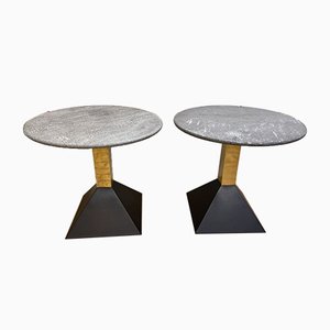 Tavolini in granito e ottone, Italia, anni '80, set di 2