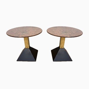 Tavolini in granito e ottone, Italia, anni '80, set di 2