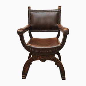 Italian Brown Leather & Oak Armchair