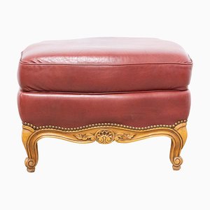 French Beech and Red Skai Ottoman, 1960s