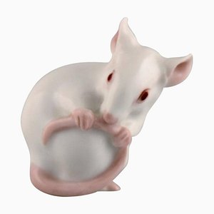 Model 1728 Porcelain Figure of White Mouse by Dahl Jensen for Bing & Grøndahl