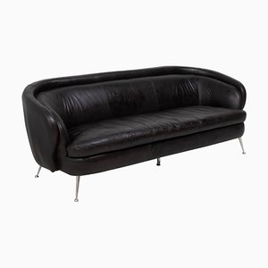 Vintage Italian Black Leather Sofa, 1960s