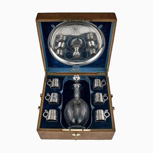 Antique 19th Century Russian Solid Silver and Glass Vodka Set by Alexandr Egomov, Karl Antriter, Alexandr Fulf, 1880s, Set of 8