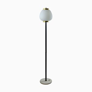 Lacquered Metal, Frosted Glass & Brass Floor Lamp with Marble Base from Stilnovo, 1950s