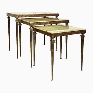 Tavolini a incastro in marmo e ottone, anni '70, set di 3
