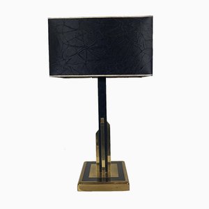 Lámpara de mesa vintage de latón dorado y negro, años 70