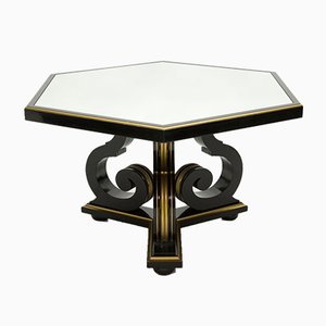 Mesa de comedor de madera negra y espejo dorado de Maurice Hirsch, años 70