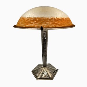 French Table Lamp with Silver Foot, 1930s