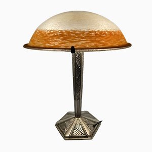 Lámpara de mesa francesa con pie de plata, años 30