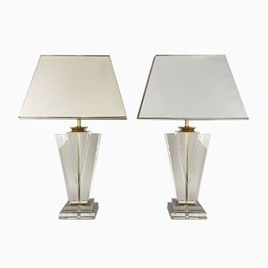 Large Acrylic Acrylic Glass and Brass Table Lamps, 1970s, Set of 2