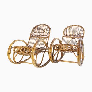 Mid-Century Bamboo Rocking Chairs in the style of Franco Albini, Italy, Set of 2