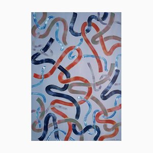 Natalia Roman, Calm Tones on Slate Gray, Brushstroke Painting on Canvas, Organic Shapes, 2021