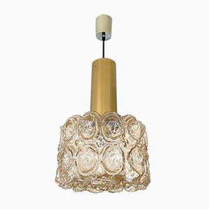 Mid-Century Brutalist Glass & Brass Ceiling Lamp from Limburg