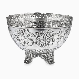 Antique Hong Kong Chinese Solid Silver Bowl from Wing Cheong, 1890s
