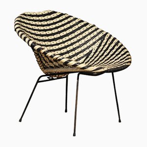 Dirk Van Sliedregt Style Black & White Rattan Cocktail Chair, 1950s