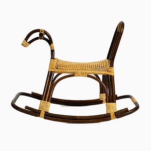 Italian Bamboo and Rattan Rocking Horse Attributed to Franco Albini, 1960s