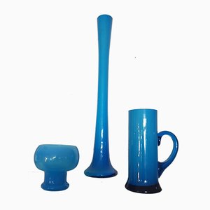 Vasi Mid-Century blu di Friedrich Glas, anni '60, set di 3