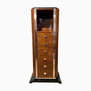 Art Deco Chiffonier or High Chest with Six Drawers, Walnut, France, circa 1930