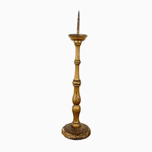 French Antique Gold Painted Wooden Candlestick