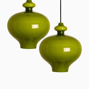 Lámparas colgantes de vidrio verde de Hans-agne Jakobsson para Staff, años 60. Juego de 2