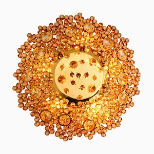 Plafón de latón dorado y cristal de Palwa, años 60